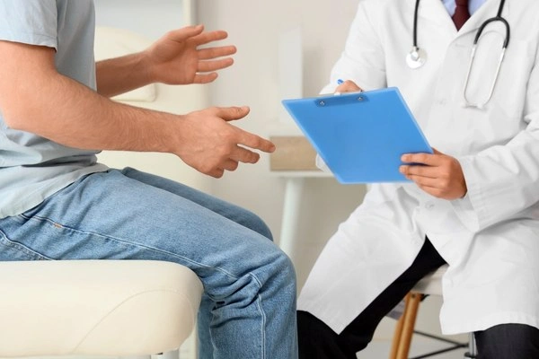 Man consulting a doctor about Botox bladder injections.